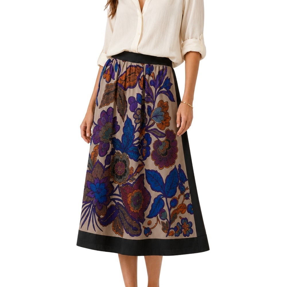 Umi Collections Anne Crimmins Silk Floral Midi Skirt Boho Cottagecore Size 8